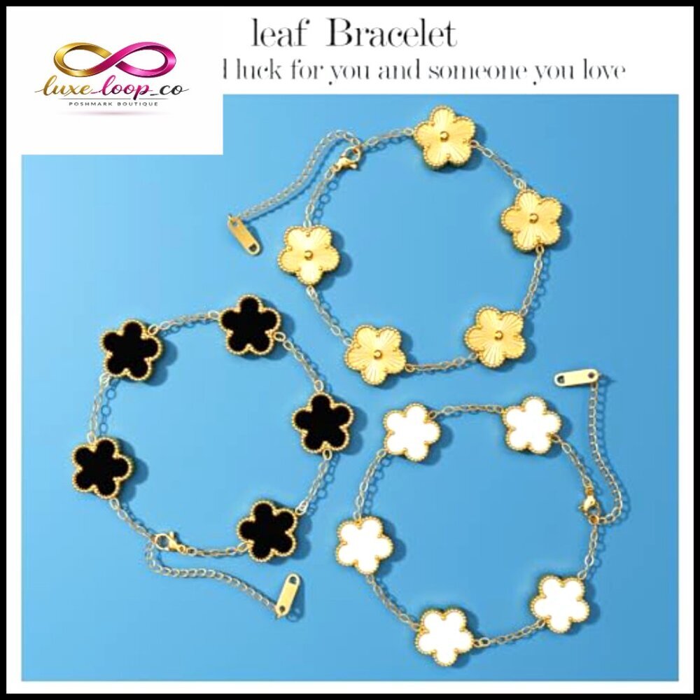 Gold Plated Clover Leaf Bracelet Set Adjustable Chain Lucky Charm Jewelry‎